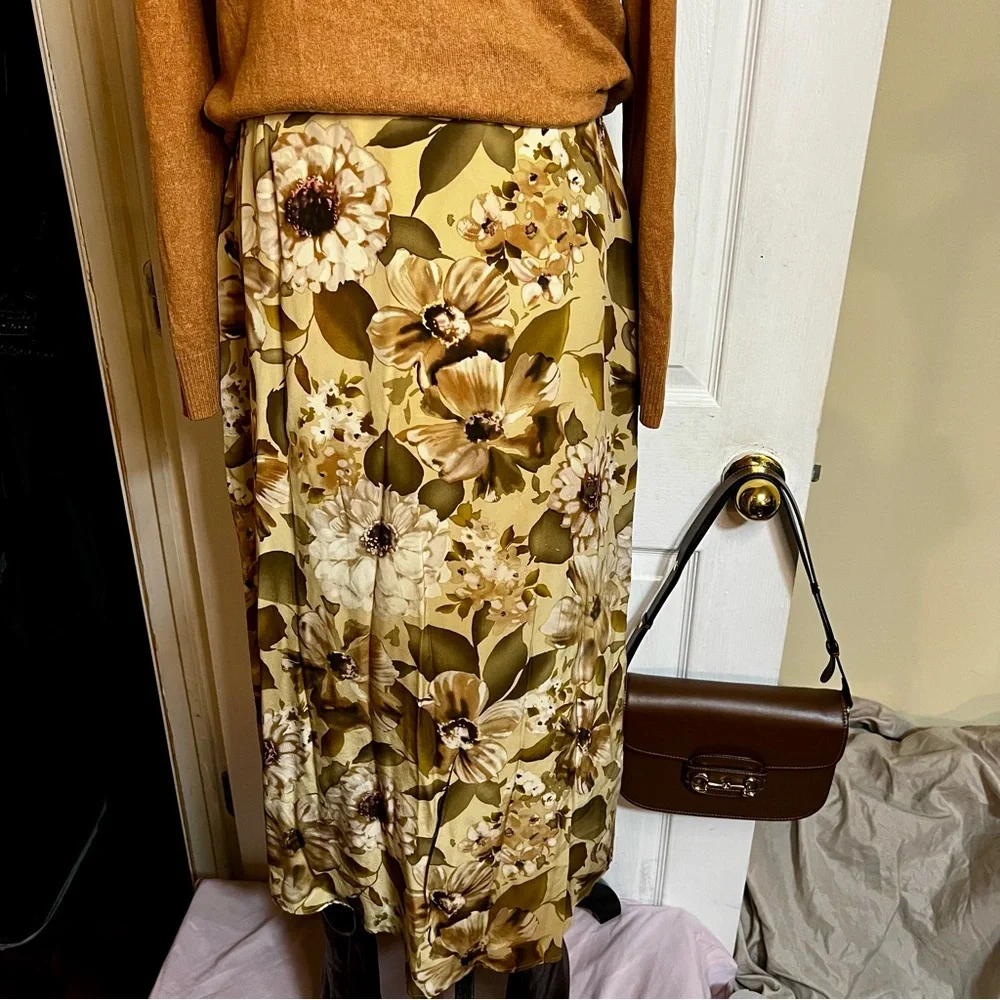 Vintage Liz‎ Claiborne Collection Silk Floral Boho Cottagecore Midi Skirt 6